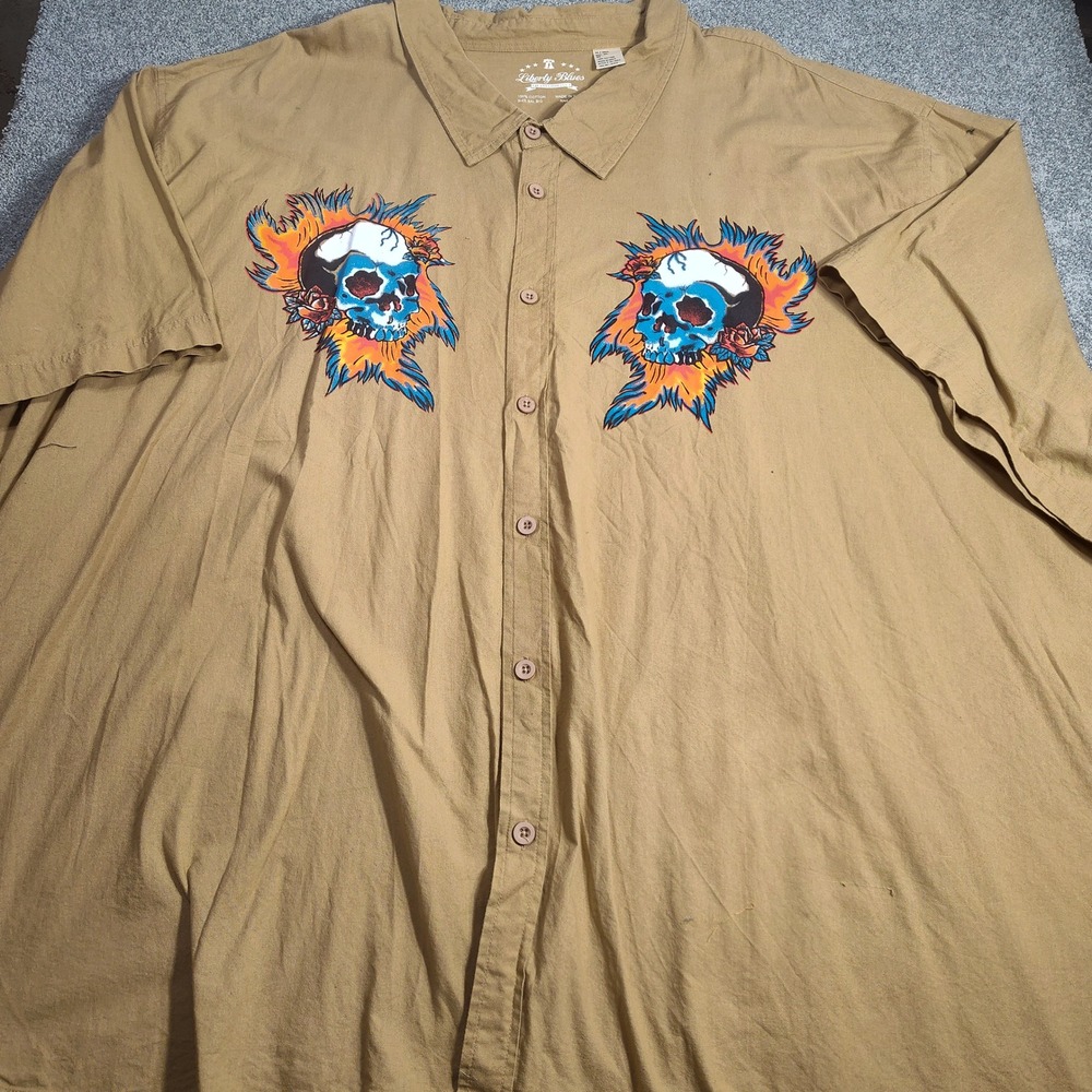 Liberty Blues Mens 8XL BIG Skull‎ & Roses Short Sleeve Button Front Shirt